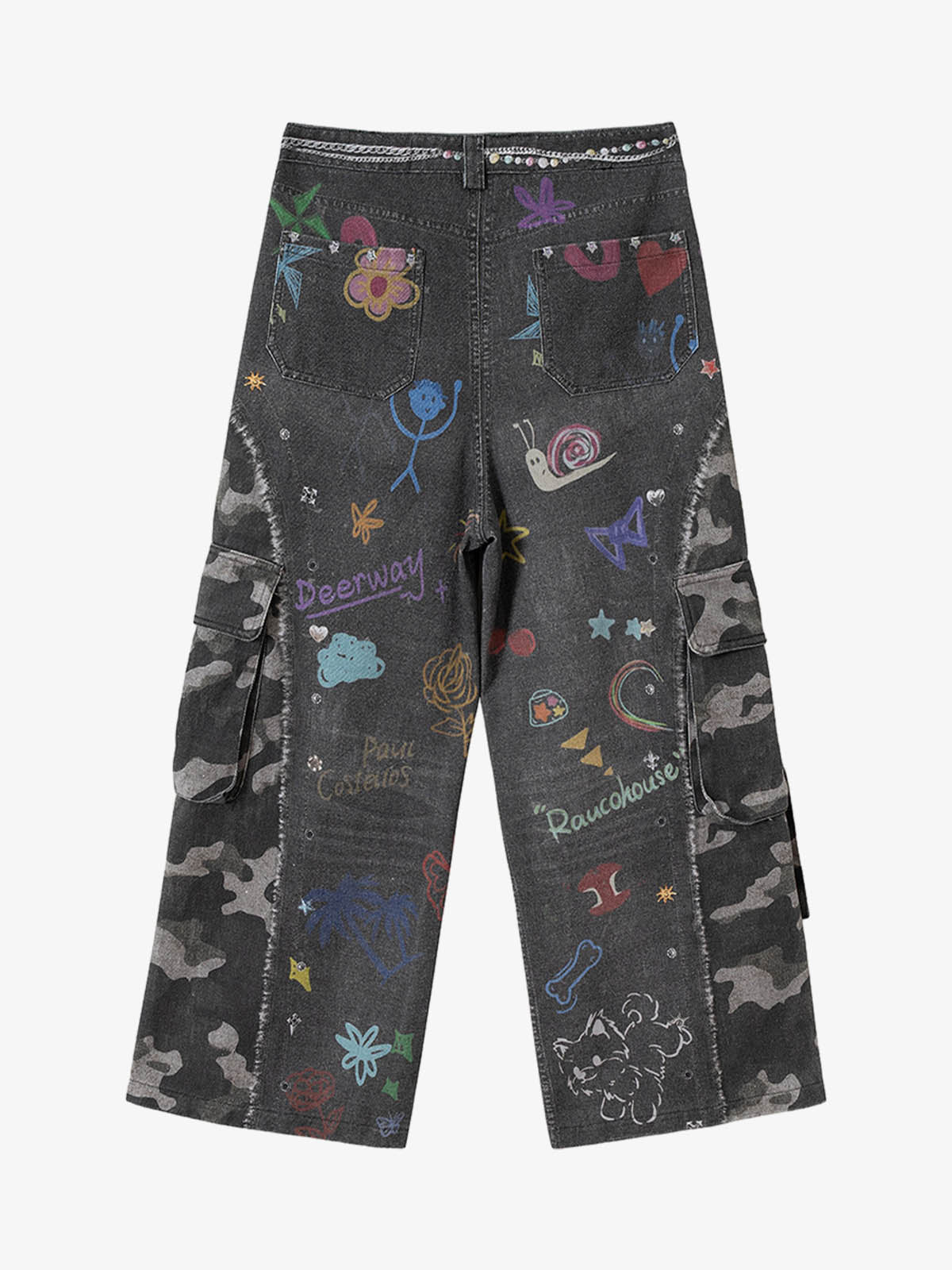 Thesupermade Graffiti Print Cold Transfer Camouflage Layered Cargo Jeans 