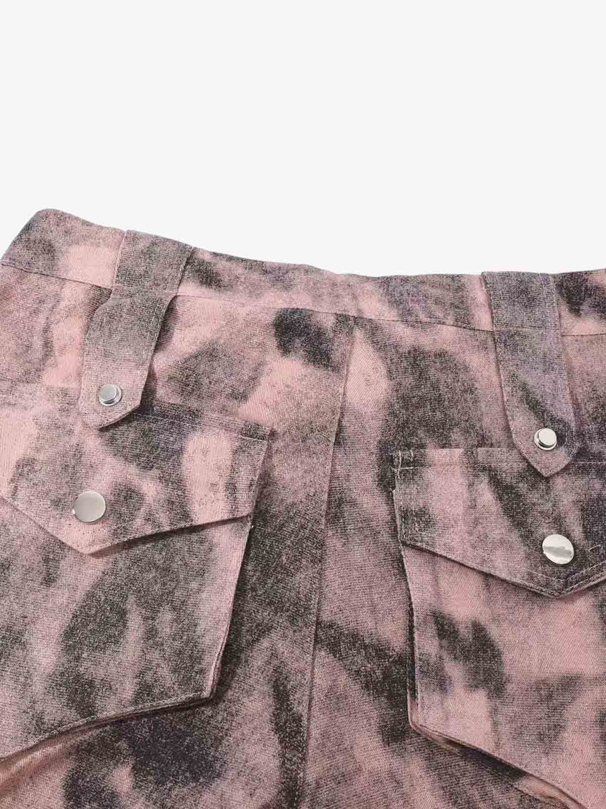 Smoky Dyed Multi-Pocket Tactical Strap Cargo Jeans