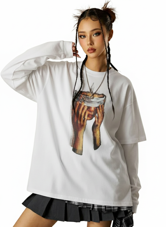 Thesupermade American Tide Loose Print Round Neck T-shirt -1640