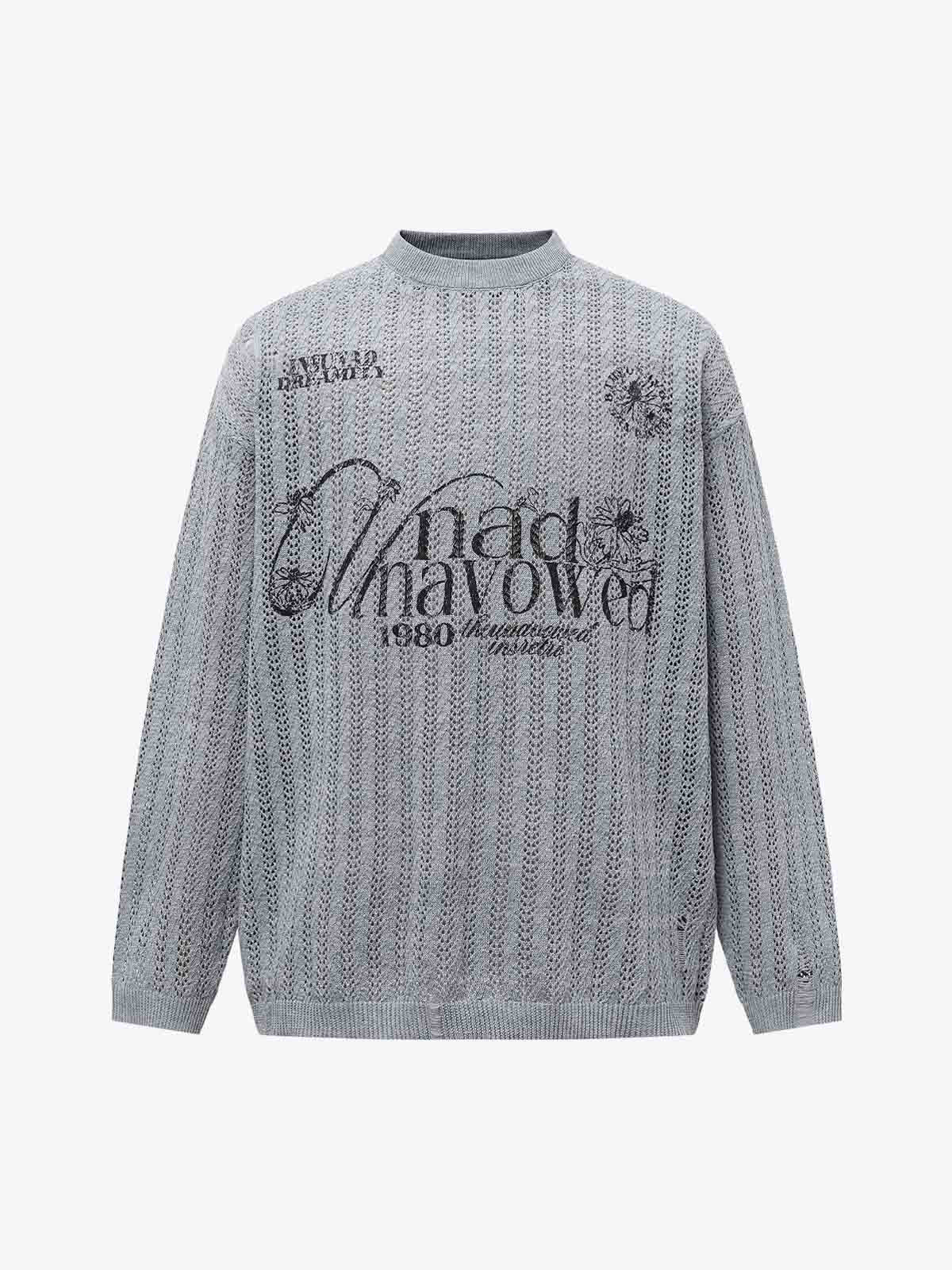 Stylish Knit Sweater with Floral Embroidery and Textured Design 