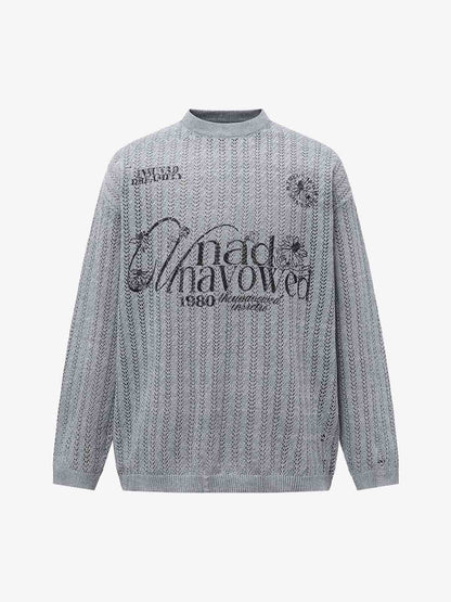 Stylish Knit Sweater with Floral Embroidery and Textured Design 