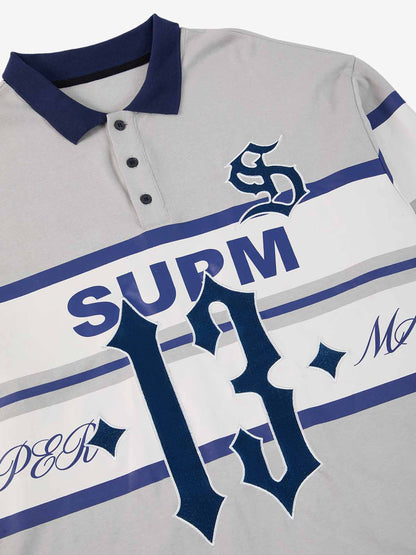 Supermade Color-Blocked Polo Collar Embroidered Print Long-Sleeved Jersey?