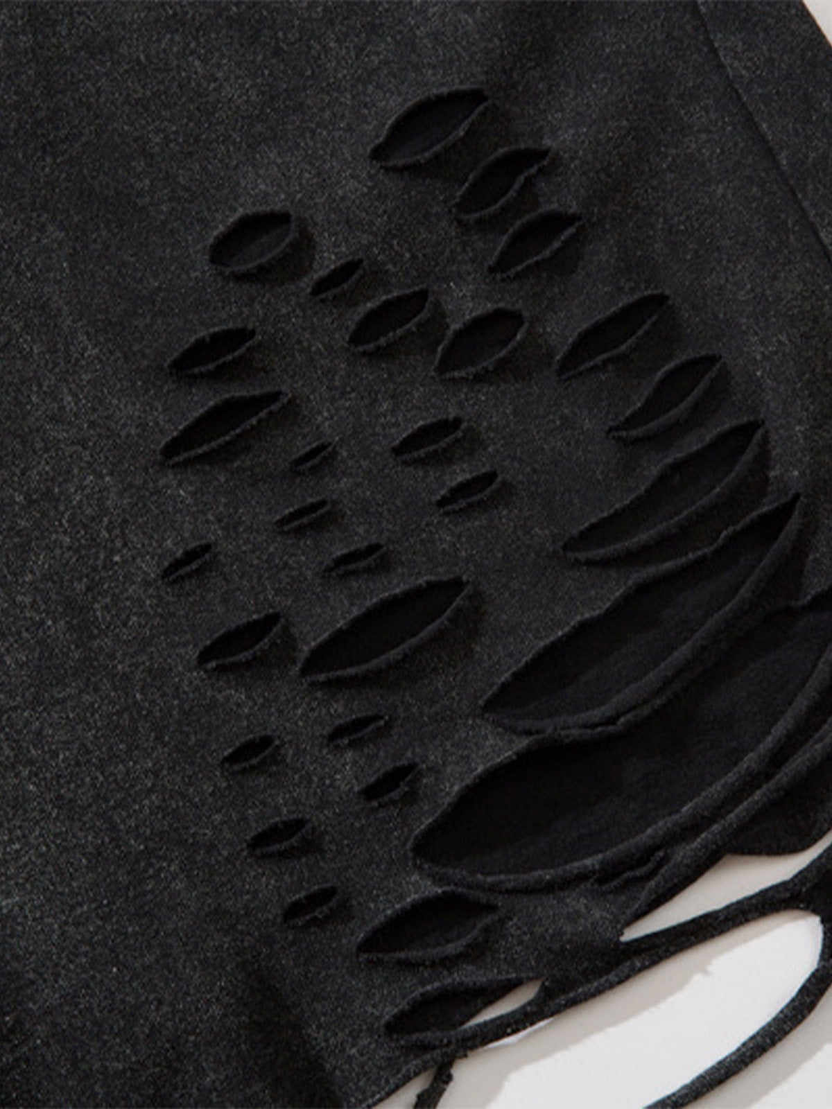 Cotton Ripped Sleeveless Tank Top with Frayed Hem and Cut-Out Details for Edgy Streetwear Style 