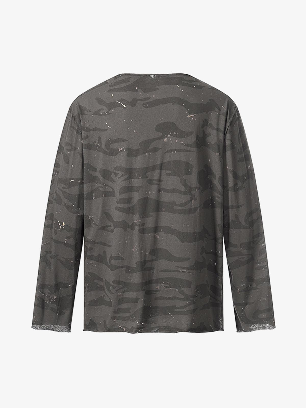 Cotton Blend Camouflage Long Sleeve Shirt with V-Neck and Embroidered Logo for Men and Women 