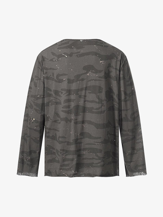 Cotton Blend Camouflage Long Sleeve Shirt with V-Neck and Embroidered Logo for Men and Women 