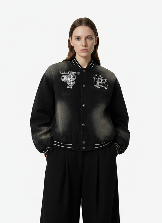 Gradient Bleached Technical Baseball Jacket