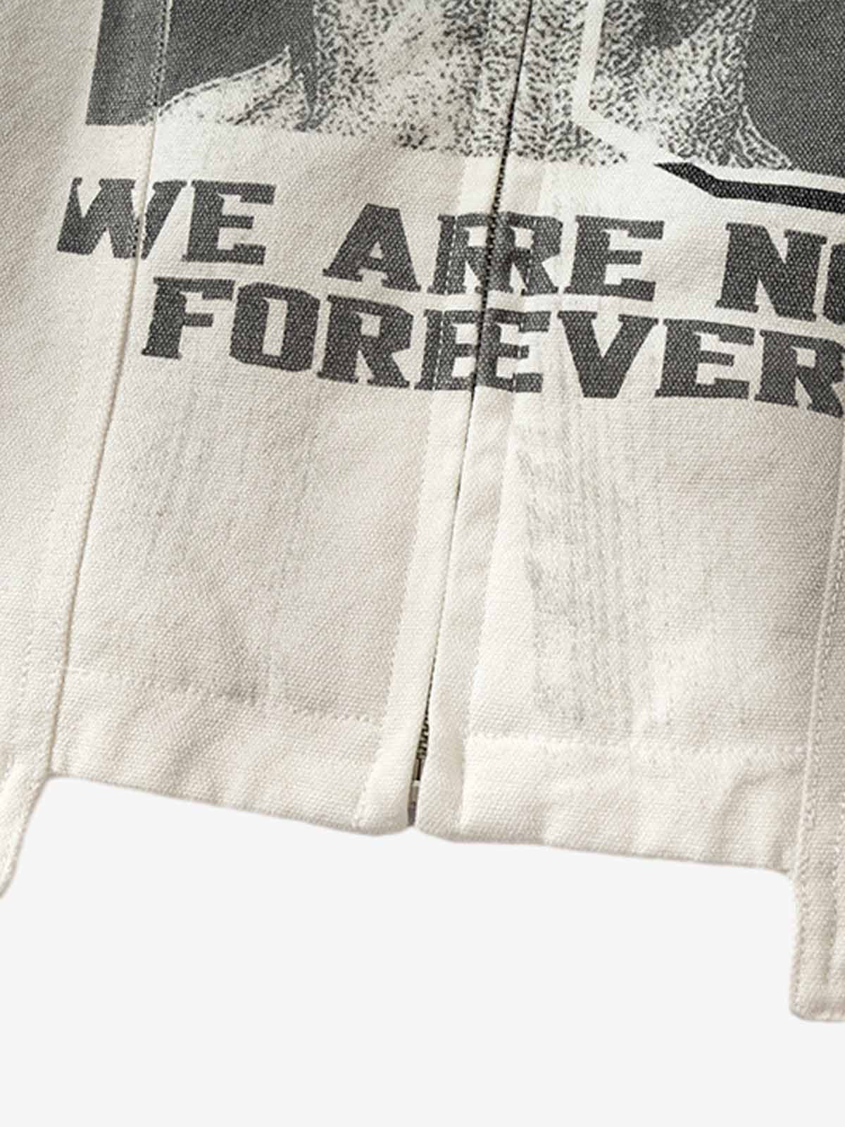 Thesupermade Skull Print Paneled Stand-up Collar Leather Jacket 