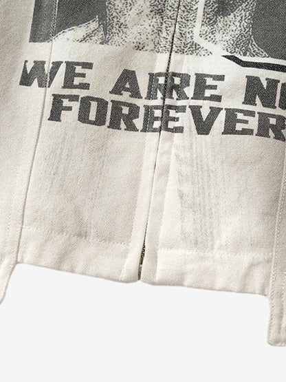 Thesupermade Skull Print Paneled Stand-up Collar Leather Jacket 