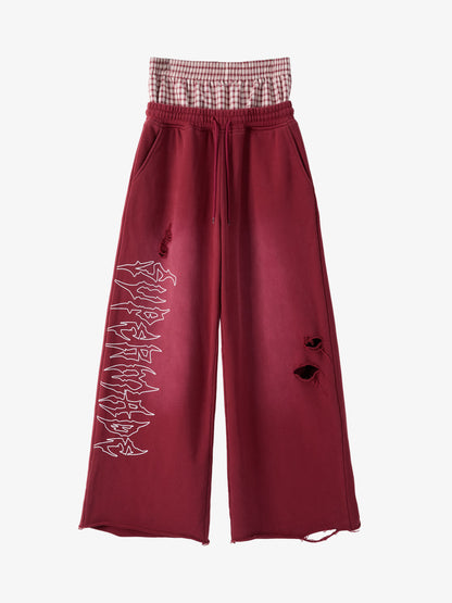 Supermade Vintage Distressed Print Patchwork Sweatshirt Set