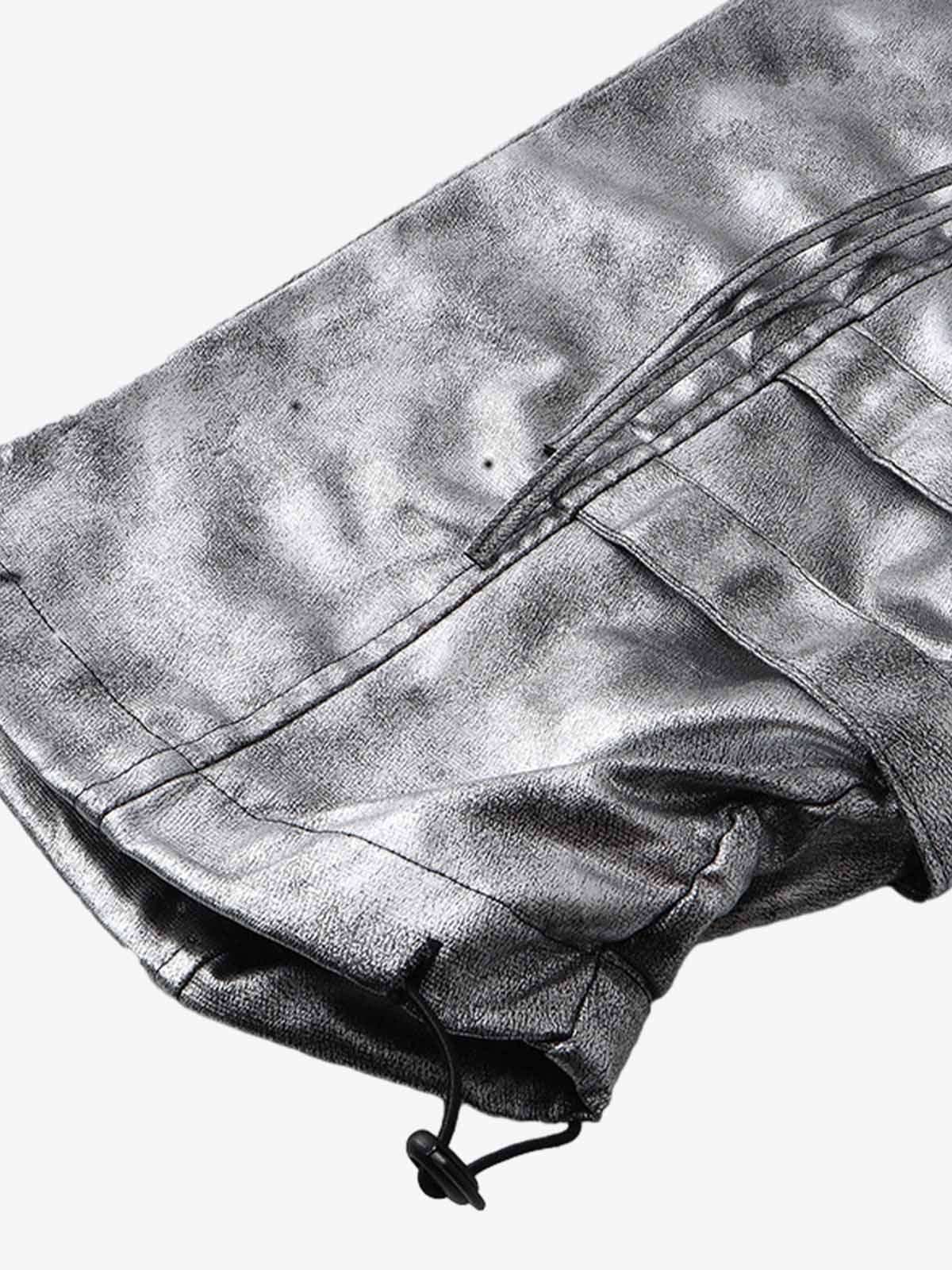 Retro Silver Loose Metallic Straight Pants 