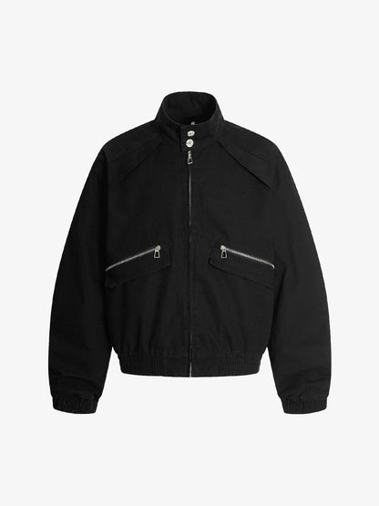 Ruched Sleeve Stand Collar Zip Jacket