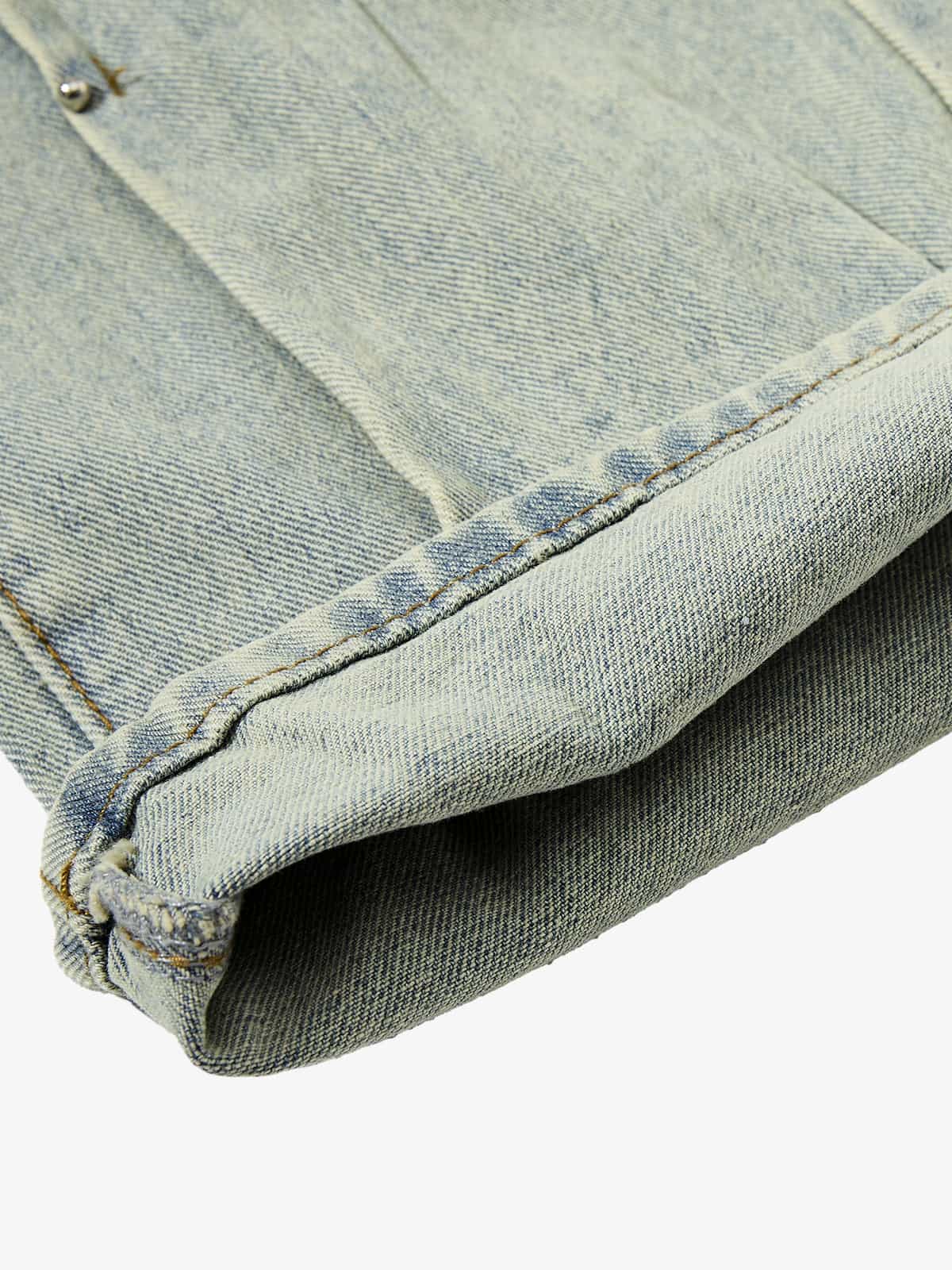 Denim Wide Leg Pants with Distressed Wash and Metal Studs?