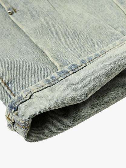 Denim Wide Leg Pants with Distressed Wash and Metal Studs?