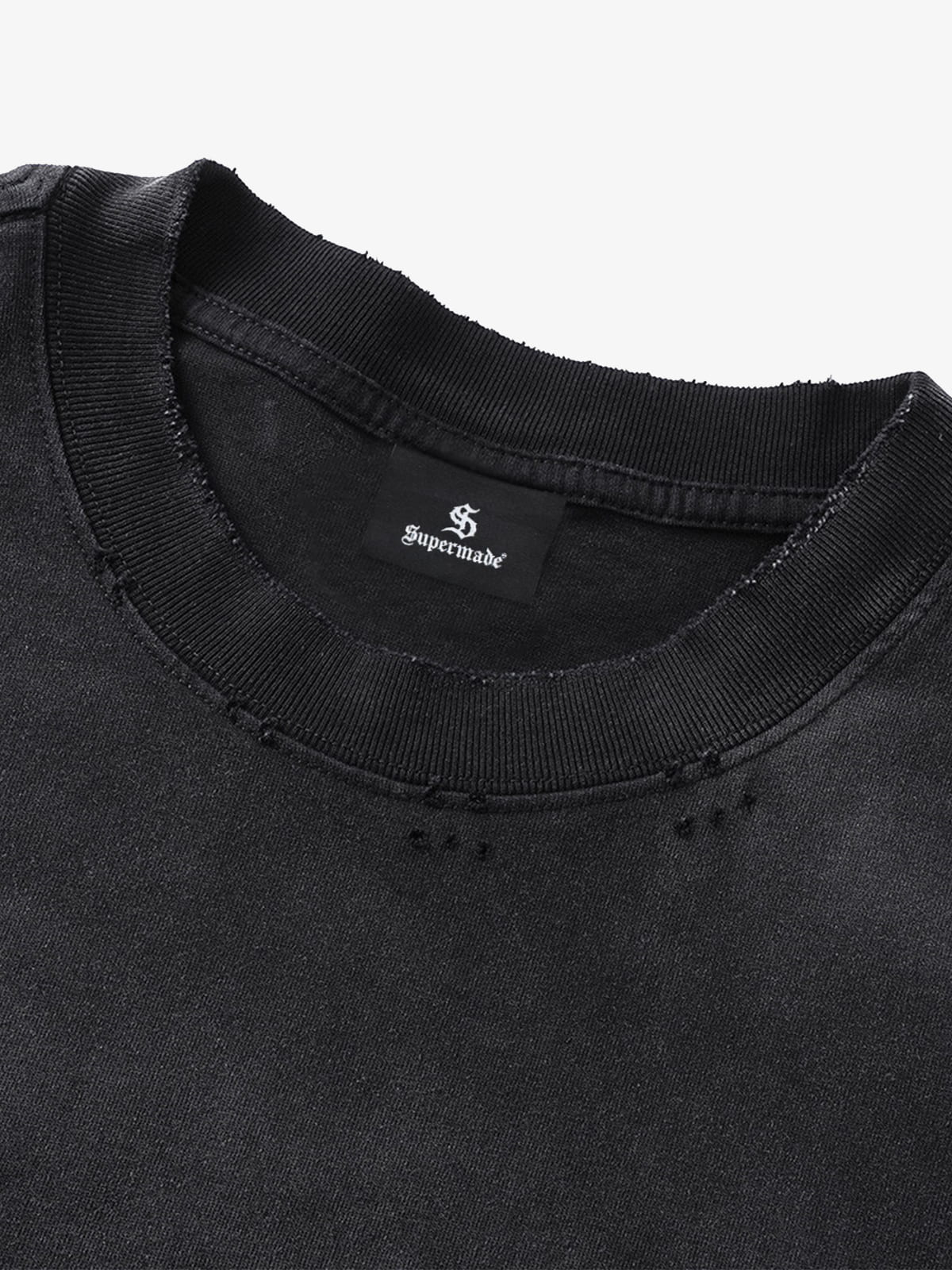 Cotton Long Sleeve Graphic Tee with Distressed 07 Print and NYC Sleeve Detail 