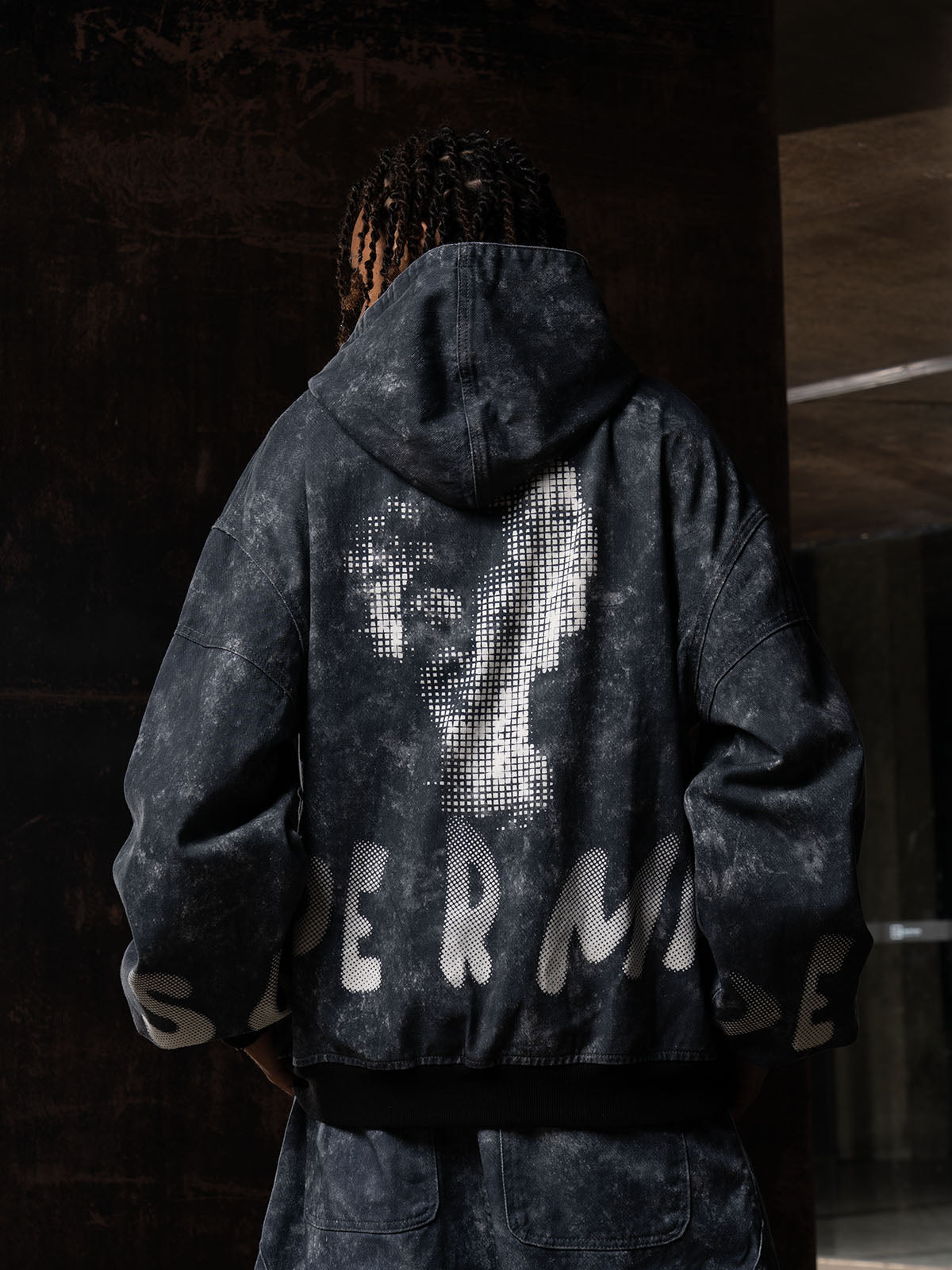 Oversized Denim Hoodie And Shorts Set For Urban Streetwear 