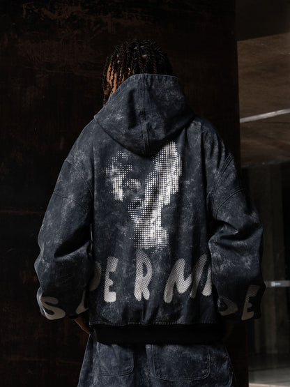 Oversized Denim Hoodie And Shorts Set For Urban Streetwear 