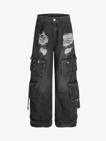 Retro Ripped Cargo Jeans 