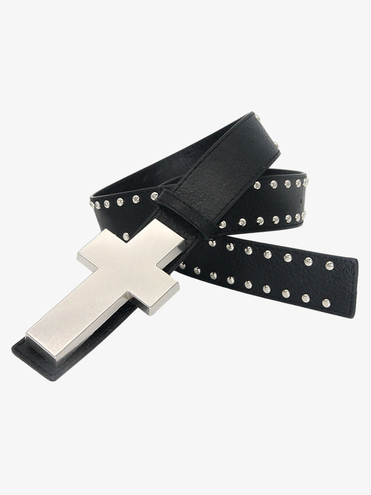 Studded Black Leather Belt with Cross Buckle for Men and Women?