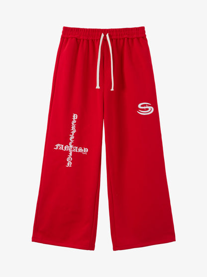 Gothic Letter Cross Embroidery Zip Up Hoodie and Sweatpants Set