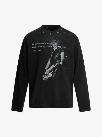 American Retro Rivet Design Street Hip-hop Long Sleeves T-shirt 