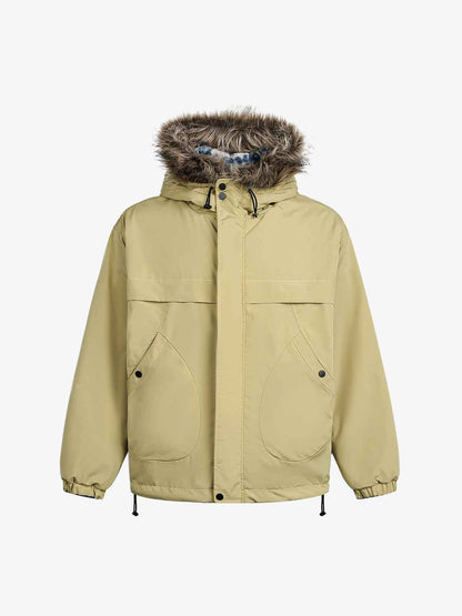 Winter Essential Faux Fur Trimmed Puffer Jacket with Arrow Buckle Design 