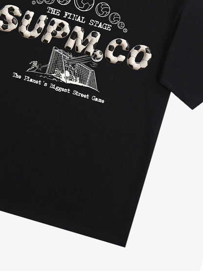 Cotton unisex solid short-sleeved T-shirt with a soccer collage logo and street football element print 