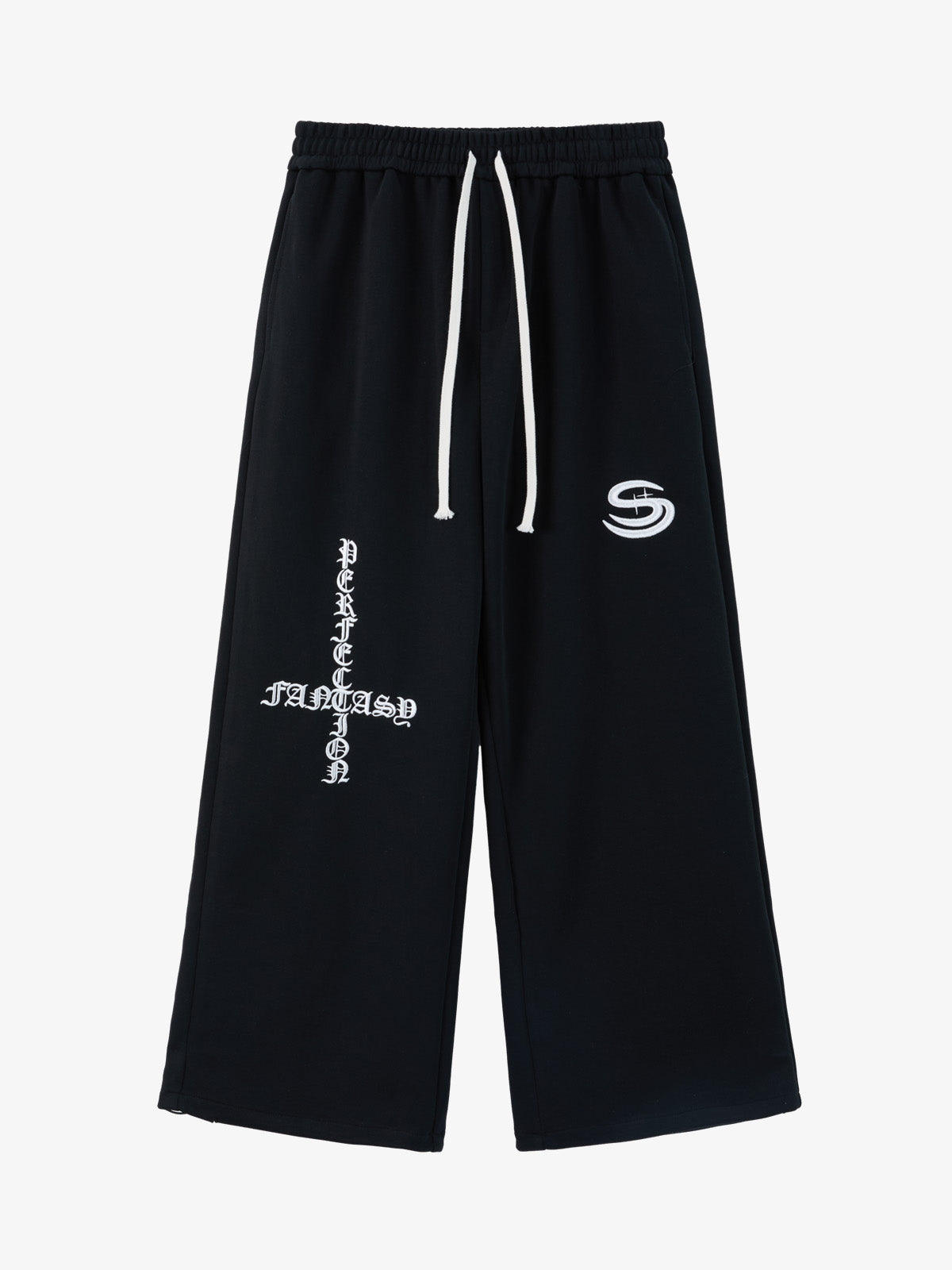 Gothic Letter Cross Embroidery Zip Up Hoodie and Sweatpants Set