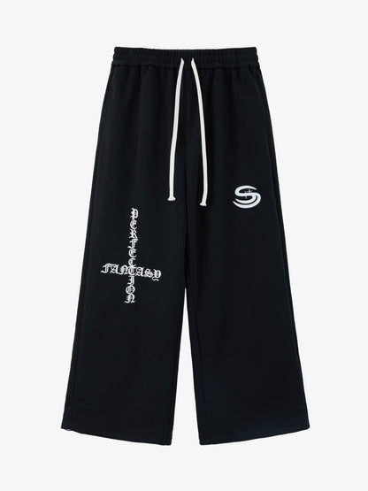 Gothic Letter Cross Embroidery Zip Up Hoodie and Sweatpants Set