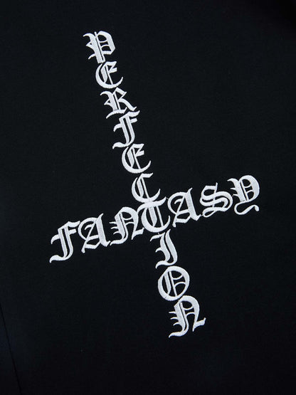 Gothic Letter Cross Embroidery Zip Up Hoodie and Sweatpants Set