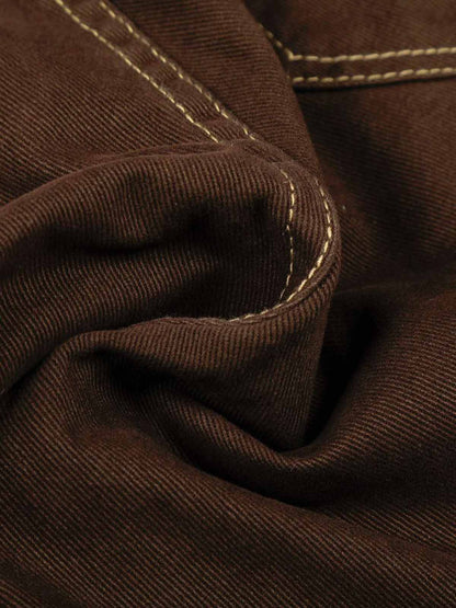 Cotton Wide-Leg Brown Trousers with Bandana Tie Waist Detail 