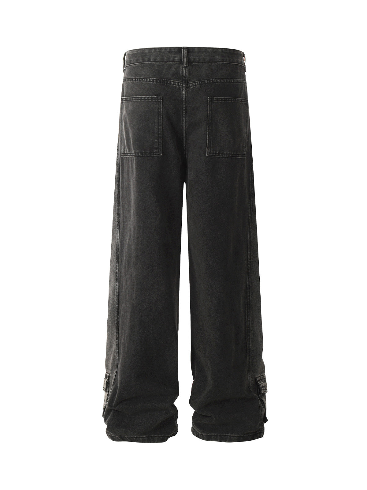 Washed Distressed Multi-pocket Straight Cargo Jeans 