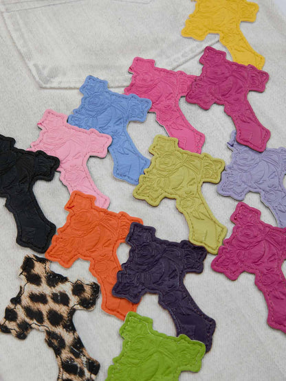 Colorful Cross Patch Straight Leg with Detachable Chain Jeans