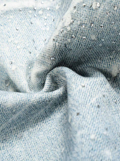 Vintage Washed Rhinestone Wide Leg Denim Jeans