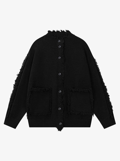 Vintage Frayed Edge Metal Logo Cardigan 