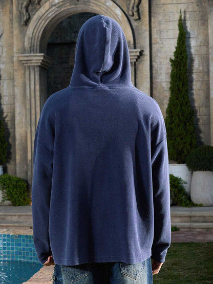 Supermade Waffle-Knit Distressed Button-Pattern Hoodie?