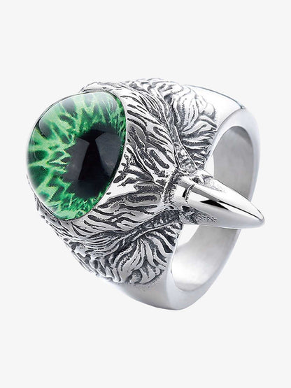 Stainless Steel Blue Eye Eagle Head Ring Men's Punk Jewelry Fashion Statement Ring with Detailed Carving and Unique Design 