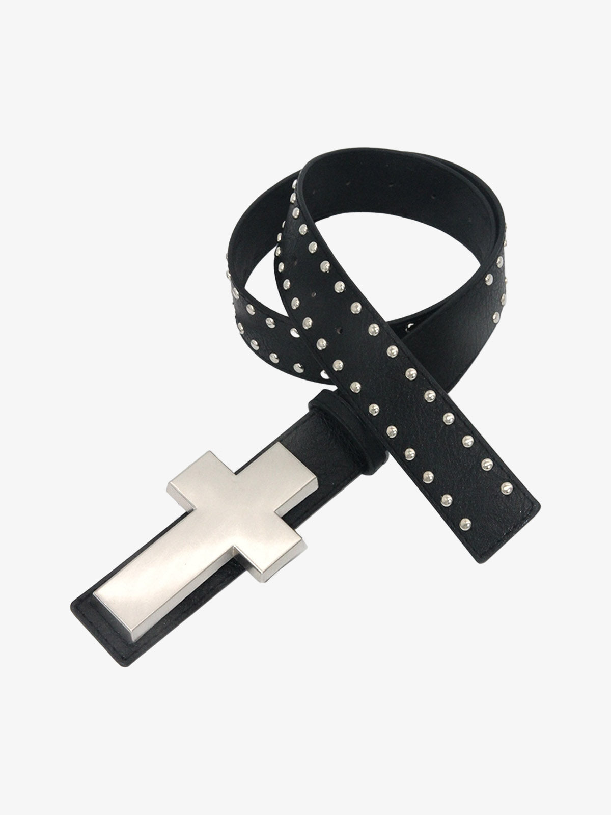 Studded Black Leather Belt with Cross Buckle for Men and Women?