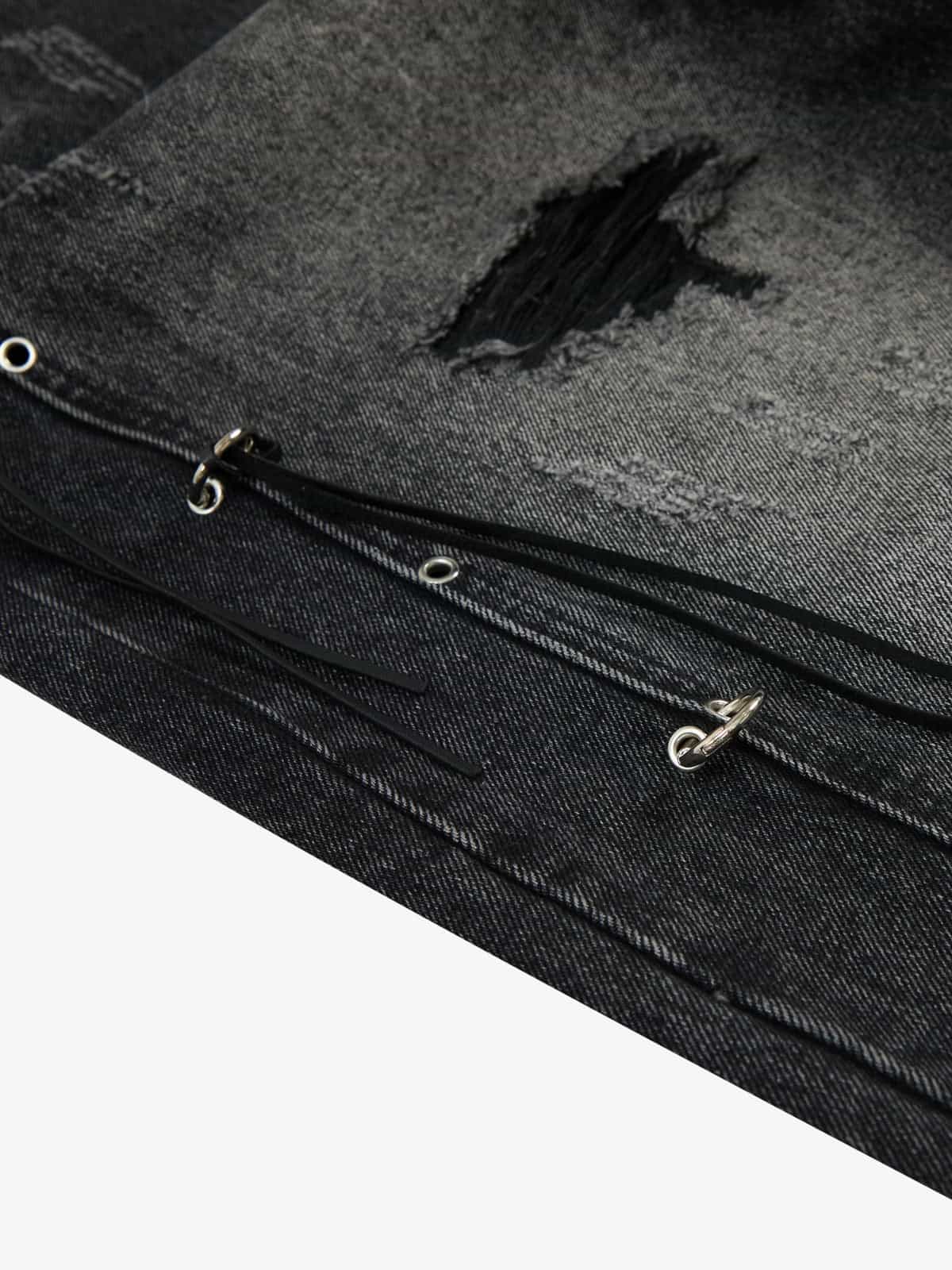 Vintage Washed Distressed Metal Ring Baggy Jeans 