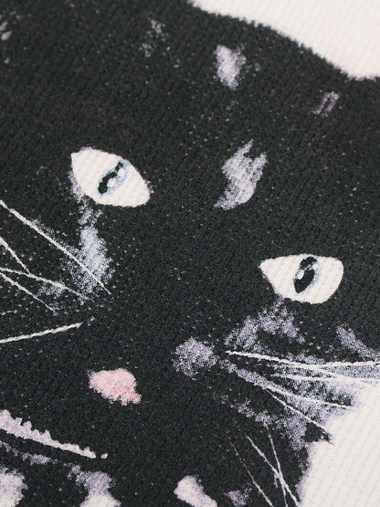 Cotton Oversized T-Shirt with Cat Graphic Print and Text Design?