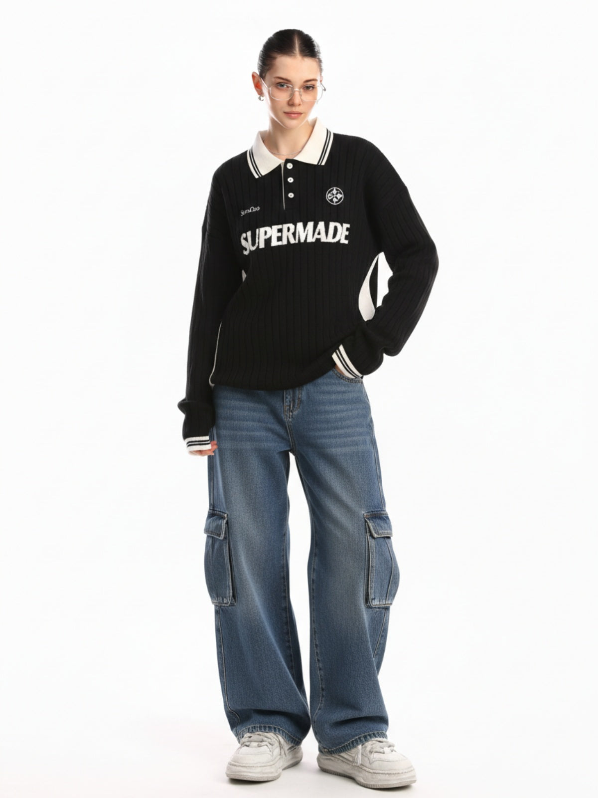 Retro Washed Cargo Multi-Pocket Straight Jeans