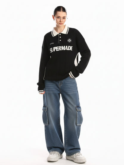 Retro Washed Cargo Multi-Pocket Straight Jeans