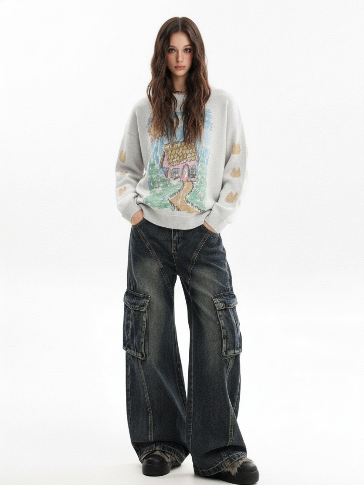 Retro Cozy Cottage Pattern Fun Graffiti Sweater