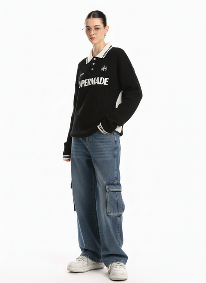 Retro Washed Cargo Multi-Pocket Straight Jeans