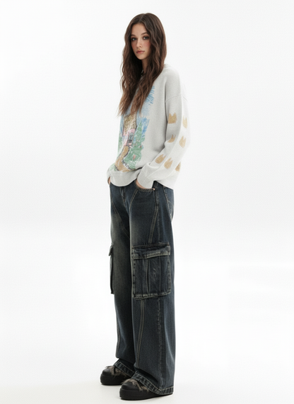 Retro Cozy Cottage Pattern Fun Graffiti Sweater