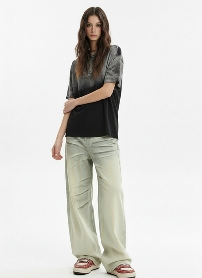 Retro Whiskered Washed Distressed Straight Leg Jeans