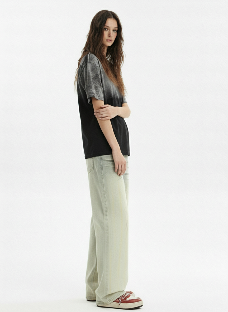 Retro Whiskered Washed Distressed Straight Leg Jeans