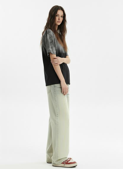 Retro Whiskered Washed Distressed Straight Leg Jeans