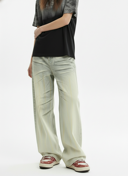 Retro Whiskered Washed Distressed Straight Leg Jeans