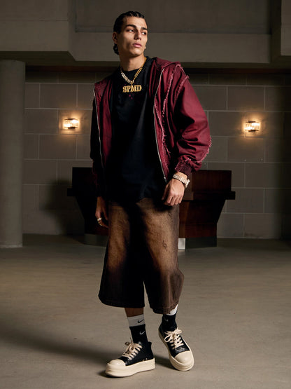 Thesupermade Washed Distressed Fur Hooded Jacket 