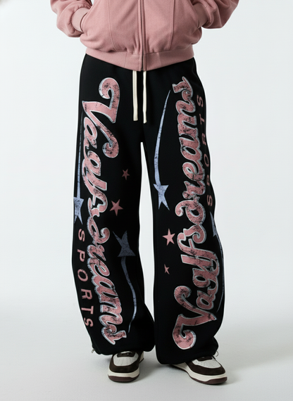 Retro Graphic Fleece-Lined Baggy Sweatpants